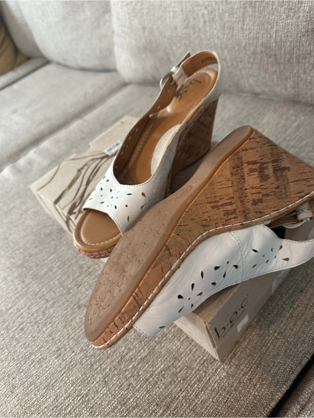 b.o.c. White Perforated Leather Slingback Sandals